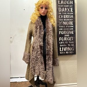 New Brown Faux Fur Collar Sexy Cardigan Sweater!!